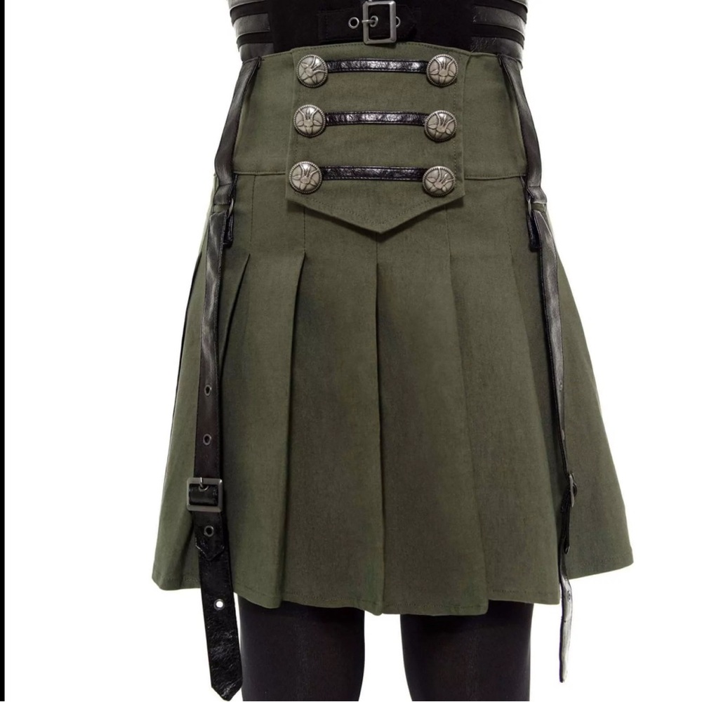 Killstar Olive Green High waisted Pleated Mini Skirt
